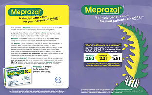 Meprazol double page spread ad in medical magazines